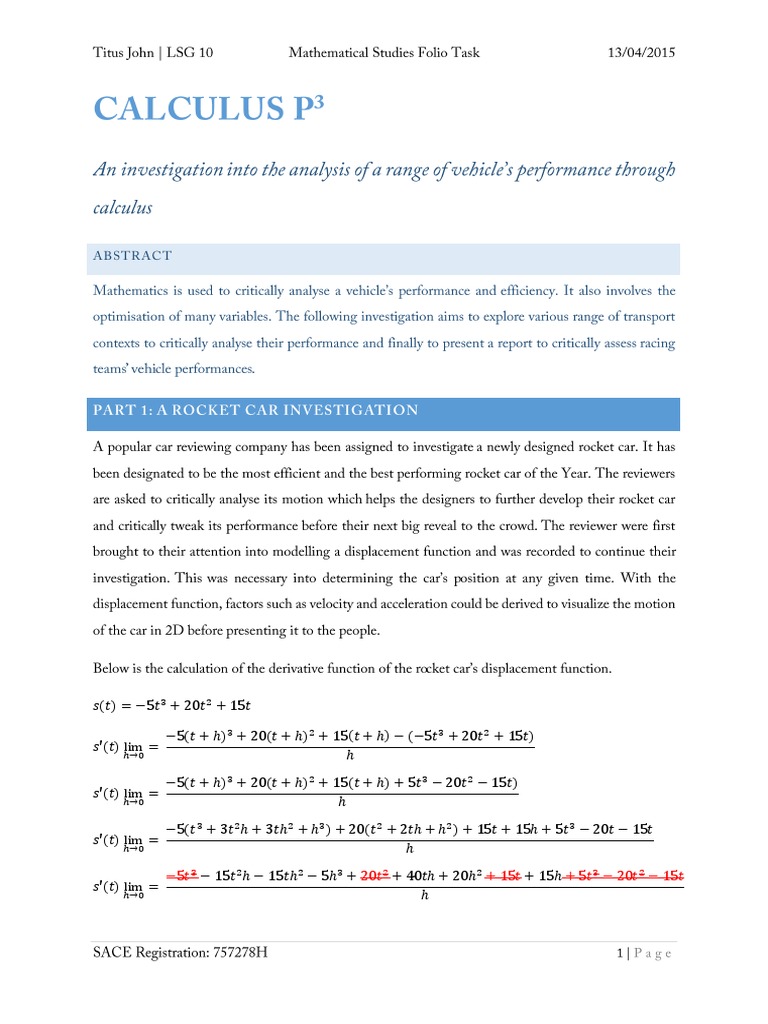 Calculus Analysis of Vehicle Performance | PDF