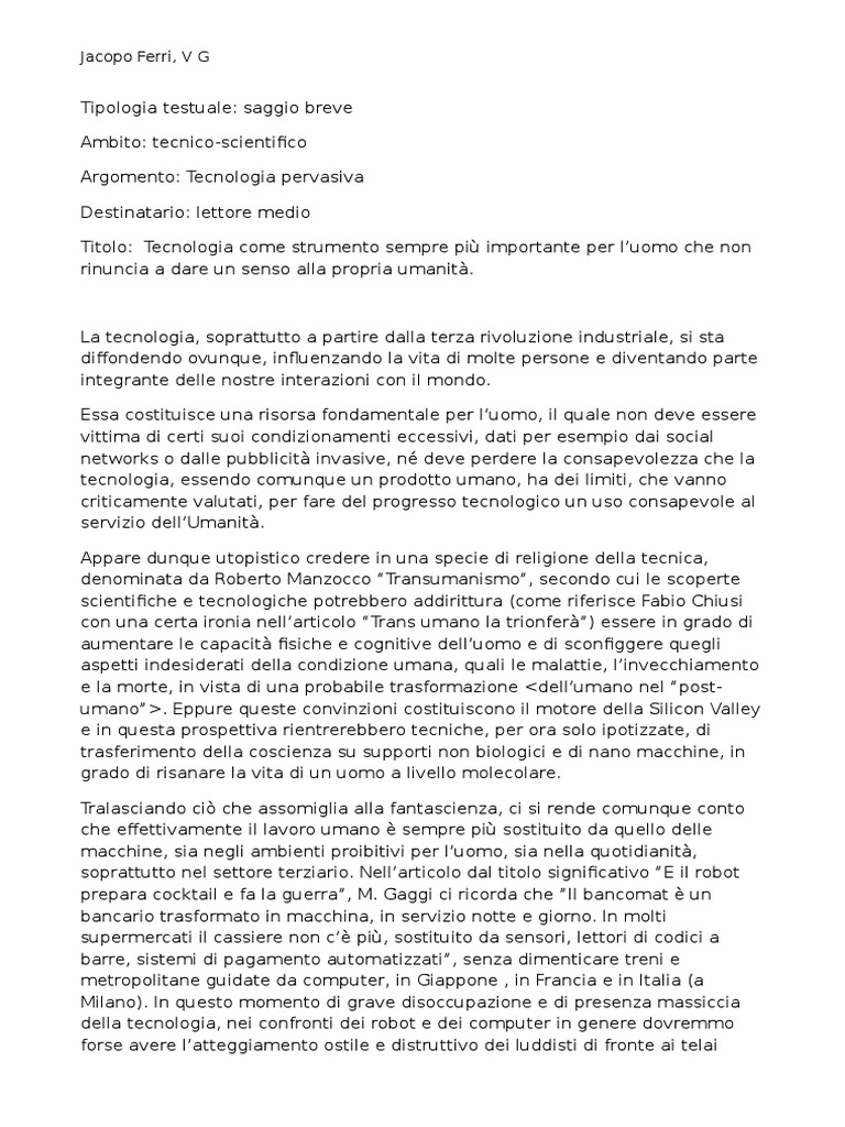 Saggio Breve Di Italiano | PDF