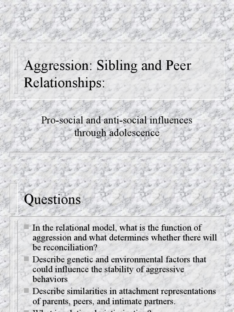 Aggression: Sibling and Peer Relationships:: Pro-Social and Anti-Social ...