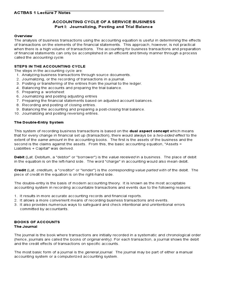 Actbas 1 - Lesson 7 Journalizing, Posting and TB | PDF | Debits And ...