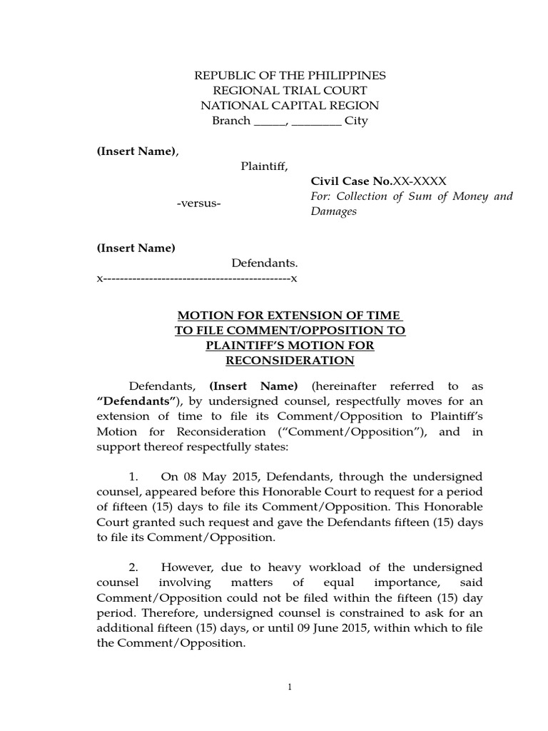 Motion for Extension to File Answer