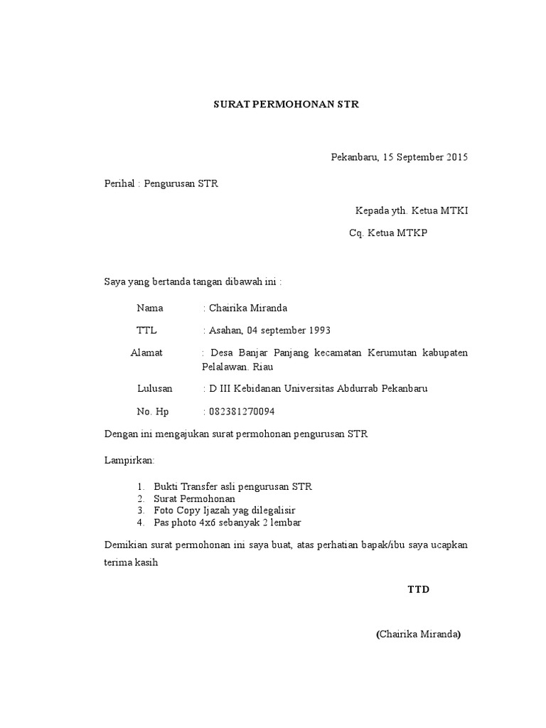 Contoh Surat Permohonan Penggunaan Tempat Letak Kereta