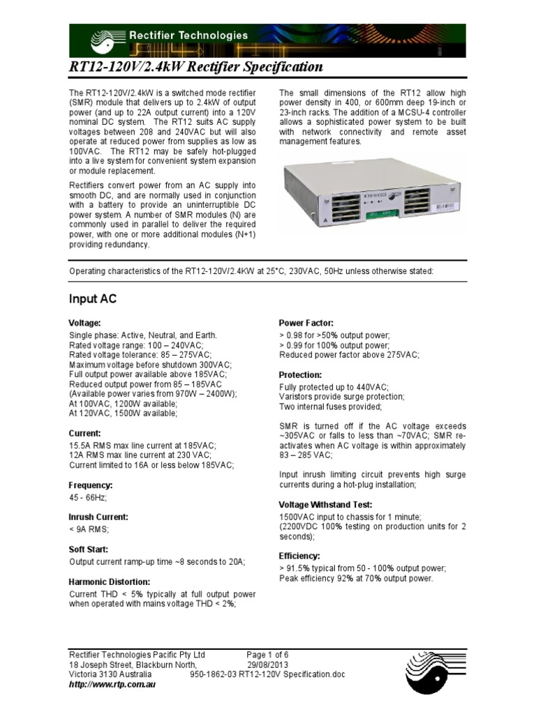 950-1862-03 RT12-120V Specification PDF | PDF | Rectifier | Alternating ...
