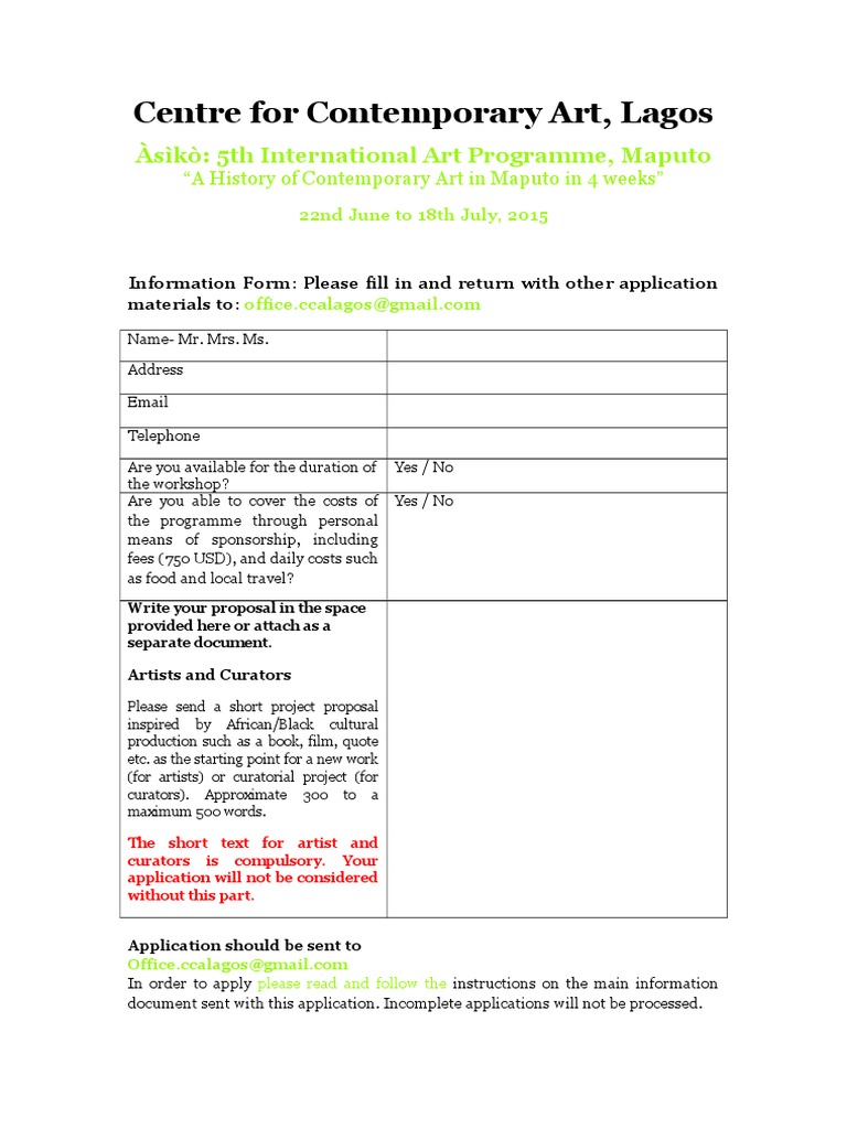 Application for Art Programme in Lagos | PDF | Career & Growth | Travel