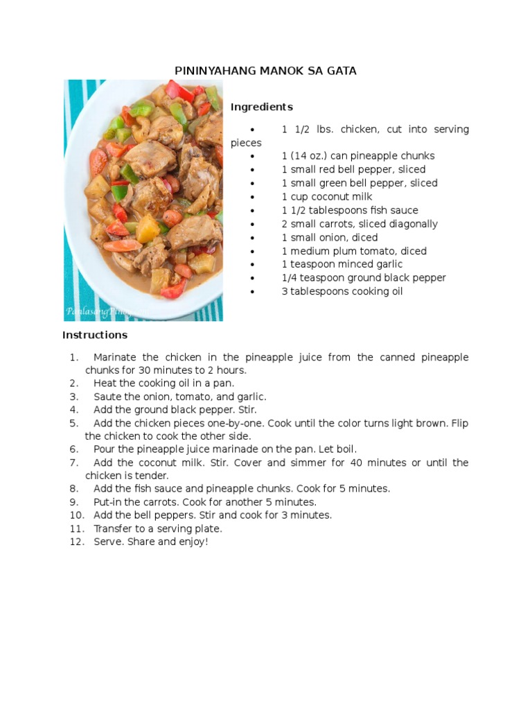 Pininyahang Manok Sa Gata: Ingredients | Stir Frying | Cuisine