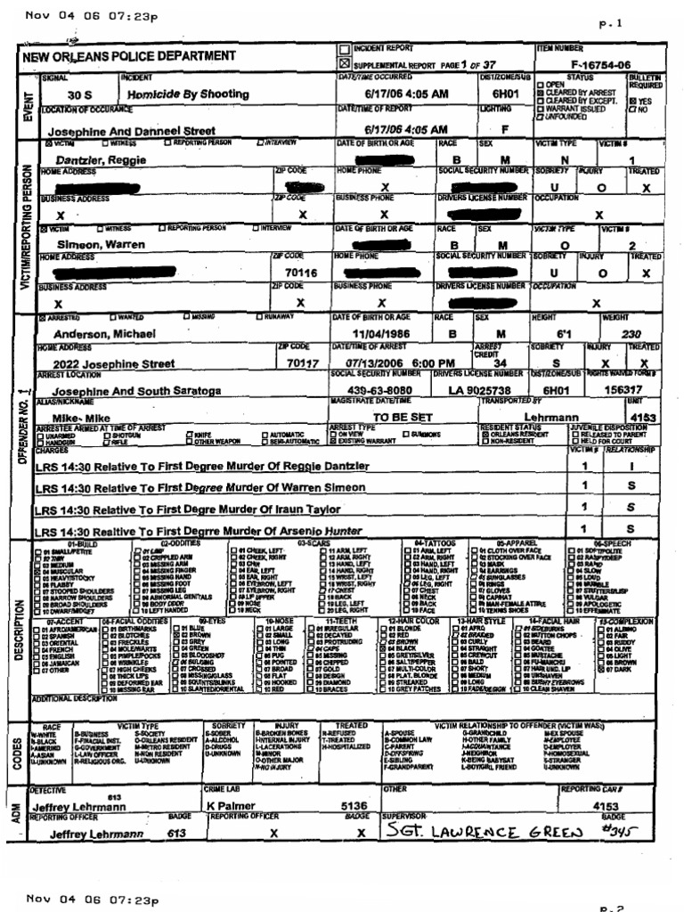 NOPD Supplemental Report Recd 11506 PDF Detective Crime Scene
