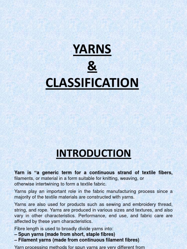 Classification of Yarn PDF Yarn Textiles