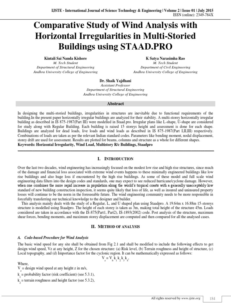 Wind Analysis of Irregular Multi-Storied Buildings | PDF | Beam ...