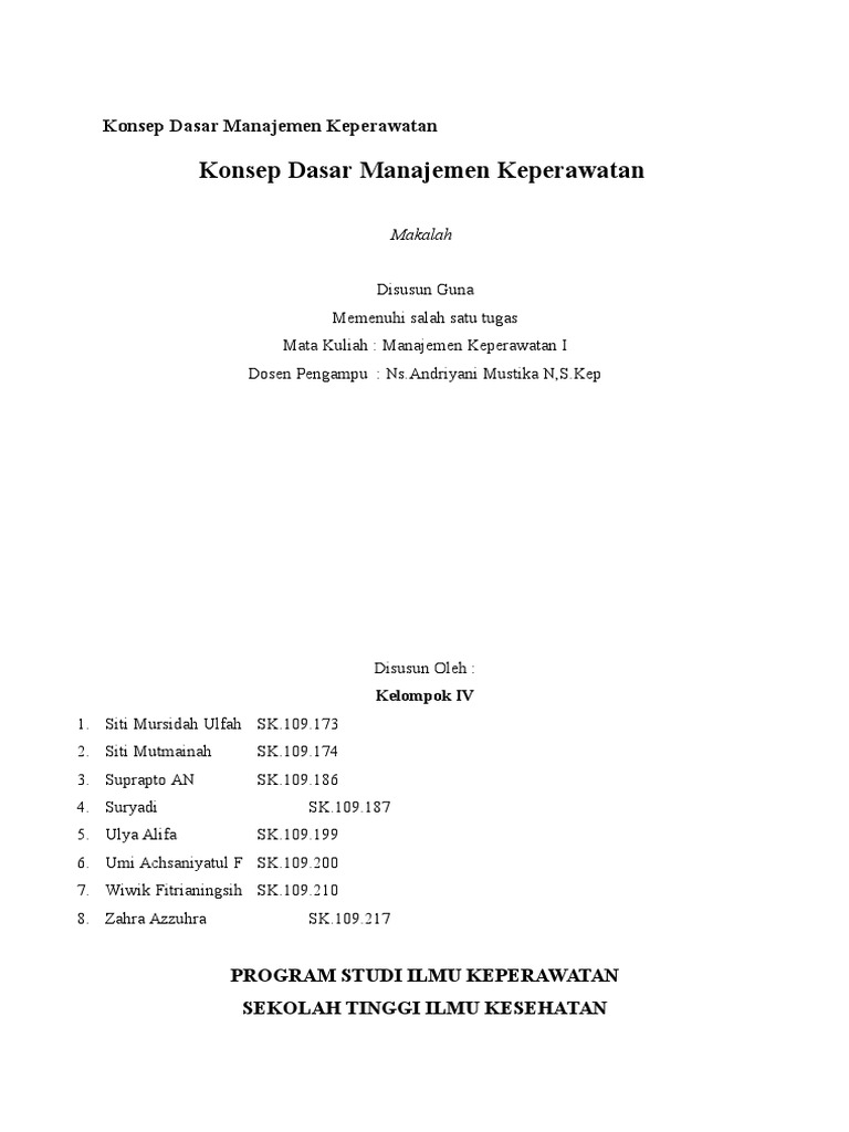 Konsep Dasar Manajemen Keperawatan