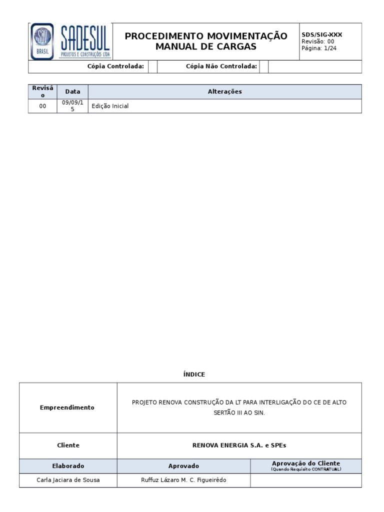 Procedimento Movimentação Manual de Cargas