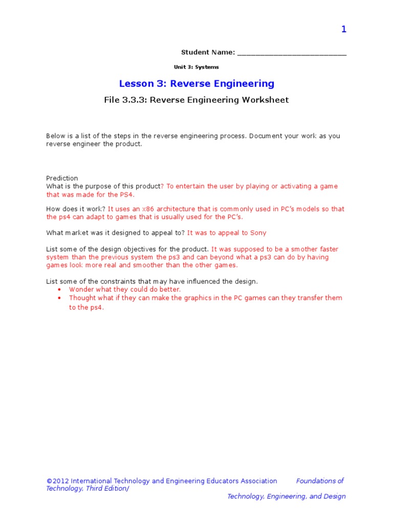 3 3 3 Reverse Engineering Worksheet 1 | PDF | Advanced Micro Devices ...