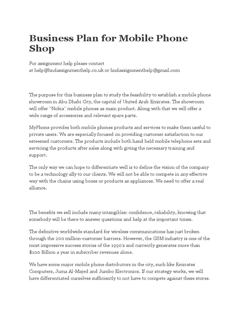 Business Plan For Mobile Phone Shop PDF
