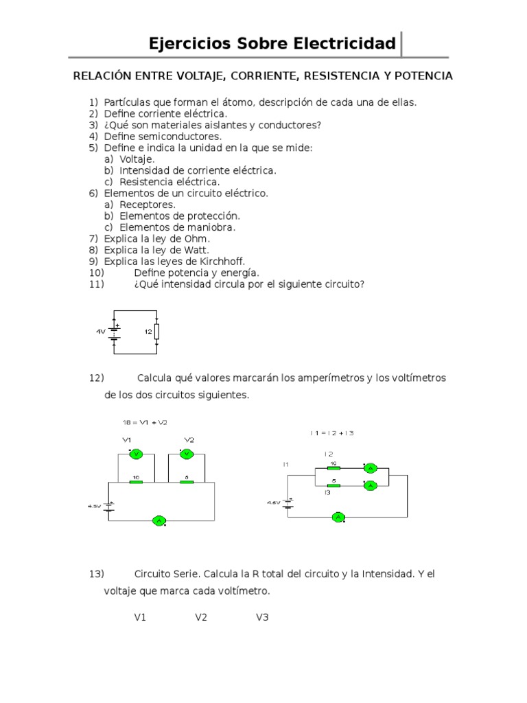 Ejercicios de Electricidad y Circuitos | PDF | Resistencia Eléctrica y ...
