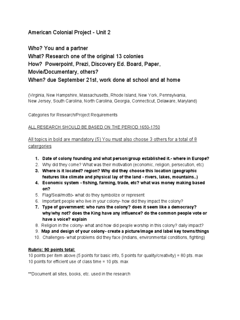 Americancolonialproject Unit2 | PDF