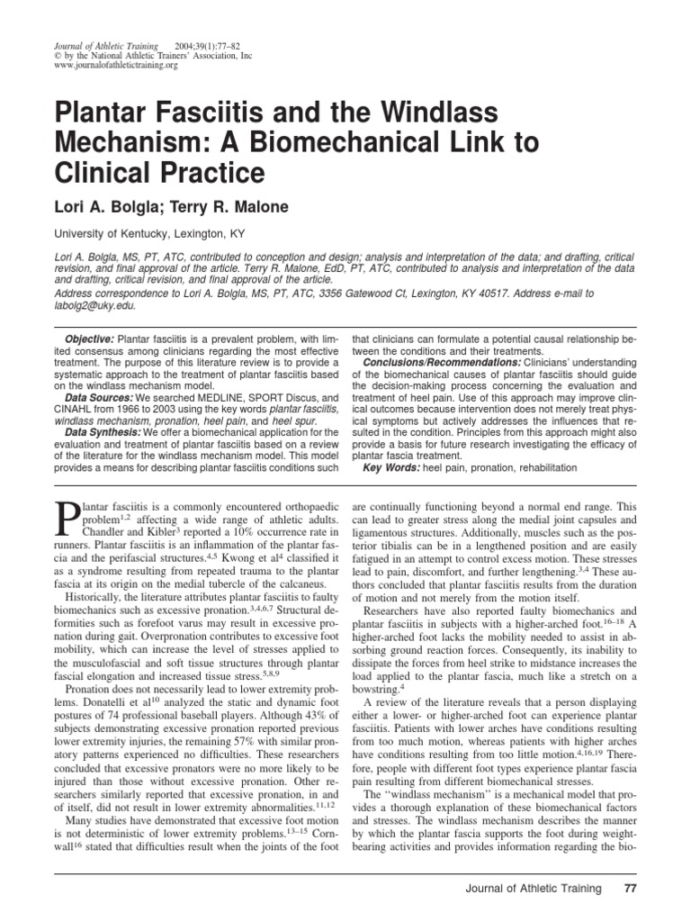 Plantar Fasciitis and the Windlass Mechanism Foot Human Leg