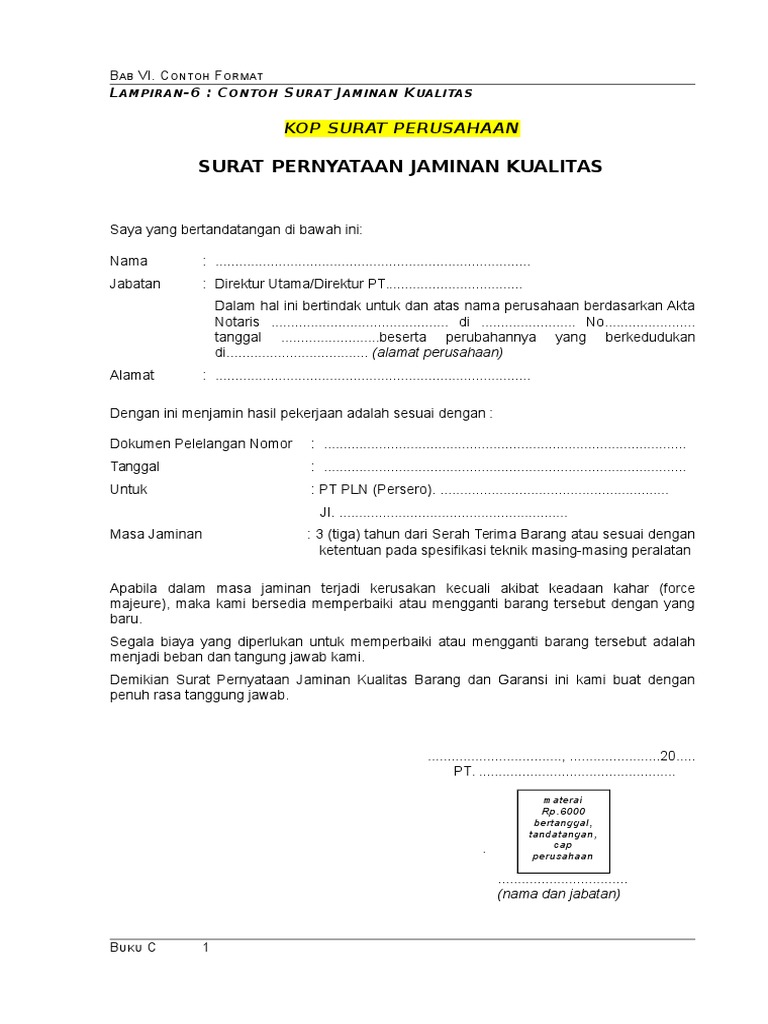 Lampiran 6 Surat Jaminan Kualitas