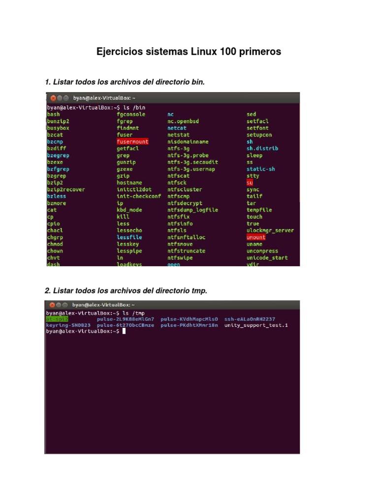100 Ejercicios de Comandos en Linux | PDF | Sistema de archivos ...