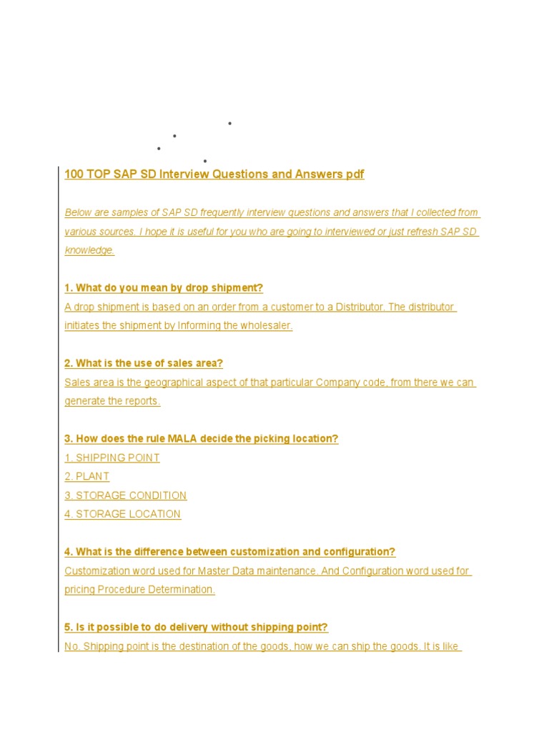 SAP SD Interview Questions & Answers Guide | PDF | Business | Finance ...
