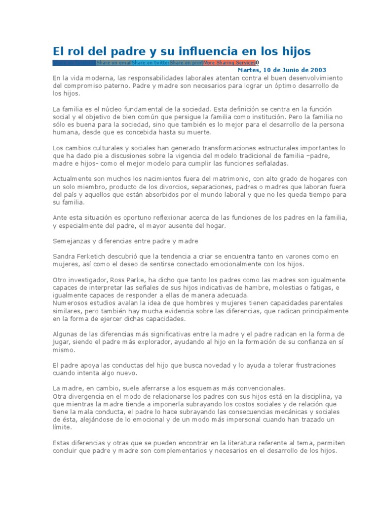 El Rol Del Padre y Su Influencia en Los Hijos | PDF | Aprendizaje | Familia