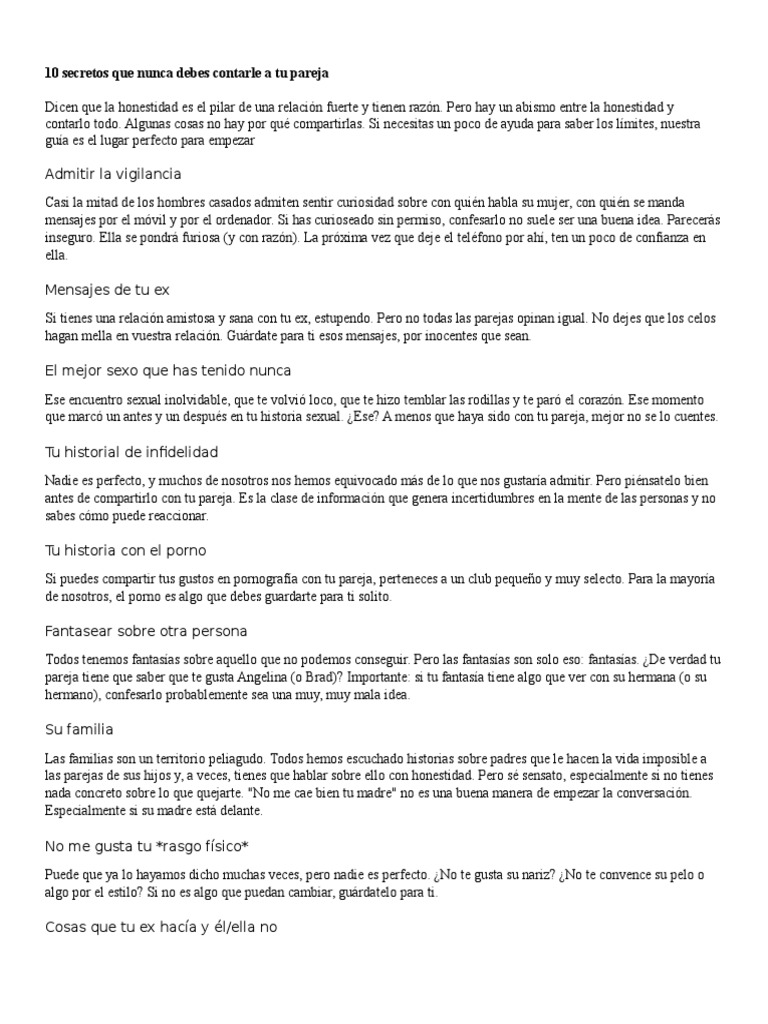 10 Secretos Que Nunca Debes Contarle A Tu Pareja | PDF | Depresión ...