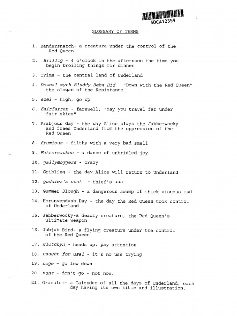 Alice in Wonderland movie script Lewis Carroll Works