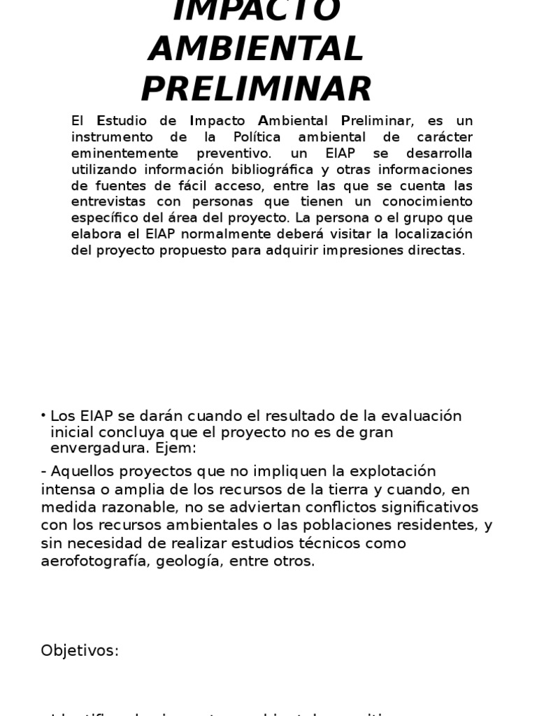 Estudio de Impacto Ambiental Preliminar | PDF | Degradación ambiental ...