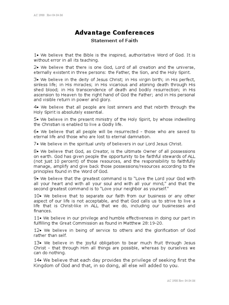 Advantage Conferences Statement of Faith | PDF | Business