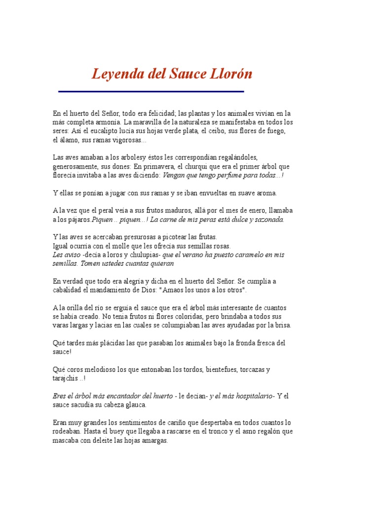 Leyenda Del Sauce Llorón y Maiz Sauce Plantas