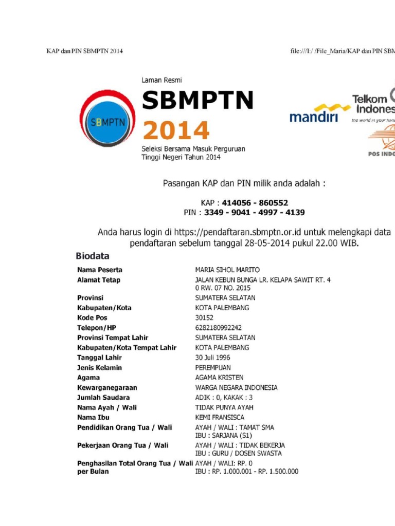 DAFTAR SBMPTN doc