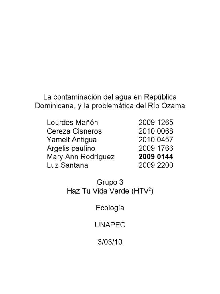 Contaminación del Agua en RD: Problemas y Soluciones | PDF | Ciencia ...