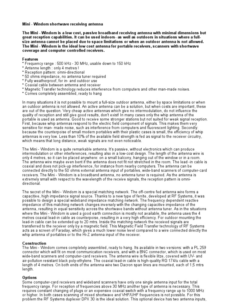 Mini Windom Shortwave Receiving Antenna PDF Antenna (Radio