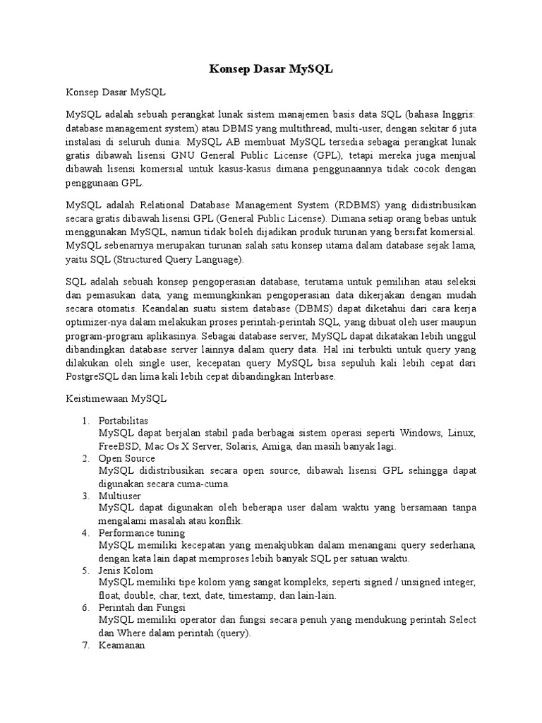 Konsep Dasar dan Keunggulan MySQL | PDF