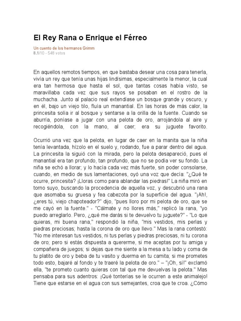 El Rey Rana: Cuento de los Grimm | PDF | Naturaleza