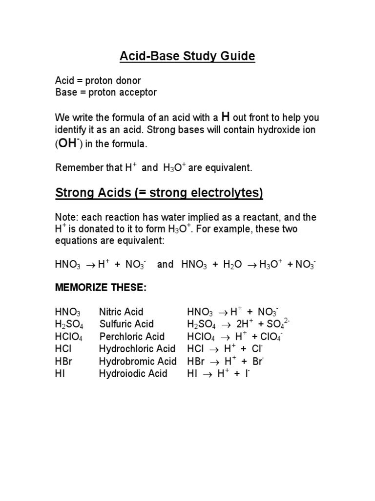 AcidBase Study Guide Memorize These PDF