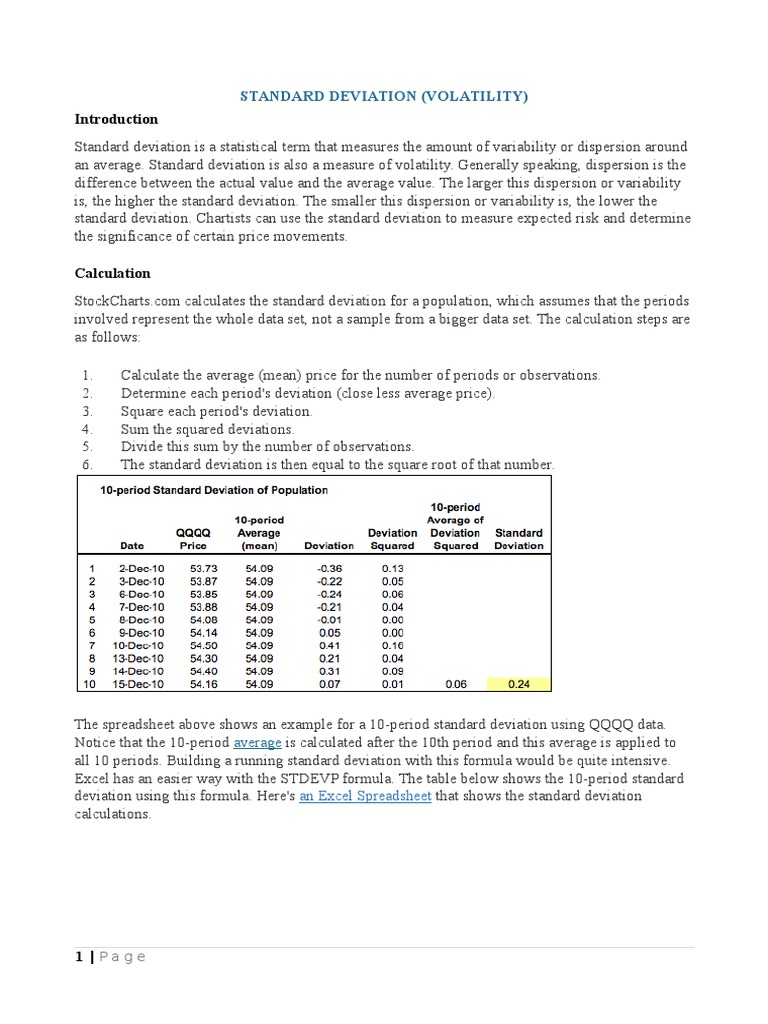 Understanding Standard Deviation in Trading | PDF | Volatility (Finance ...