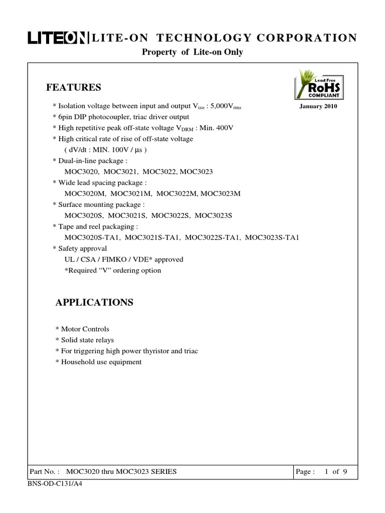 MOC3020 MOC3021 MOC3022 MOC3023 - Liteon | PDF | Components | Computer ...