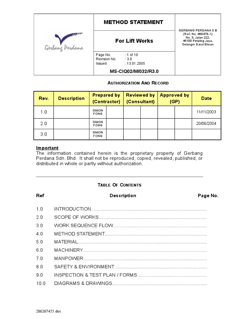 Lift Installation Method Statement | PDF | Elevator | Track (Rail ...