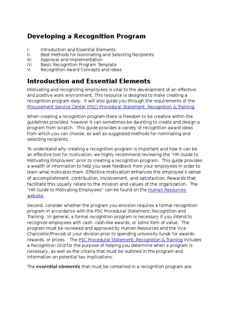 Employee Recognition Program Guide | PDF | Goal | Human Resources