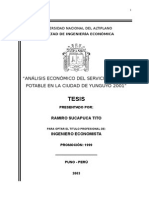 Tesis ANÁLISIS ECONÓMICO DEL SERVICIO DE AGUA POTABLE EN LA CIUDAD DE YUNGUYO 2001