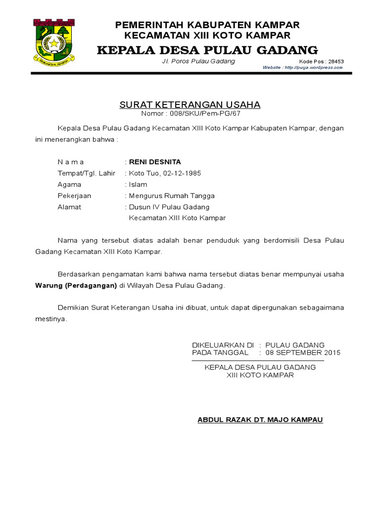 Surat Keterangan Usaha Pdf