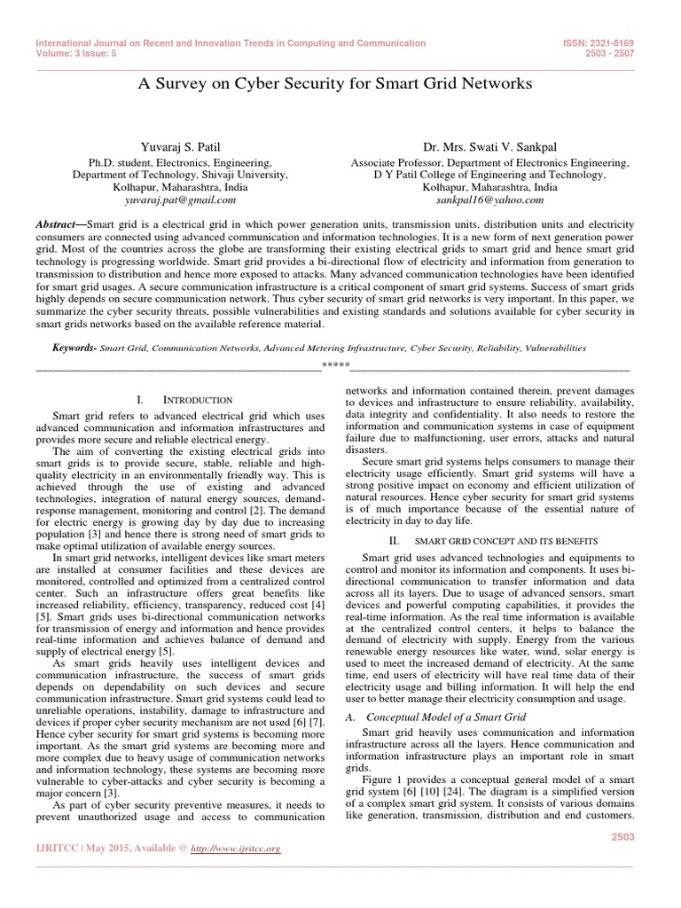A Survey On Cyber Security For Smart Grid Networks | PDF | Smart Grid ...