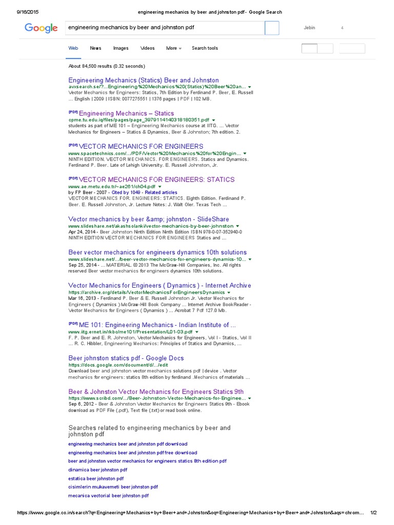 Engineering Mechanics By Beer And Johnston Pdf Google Search