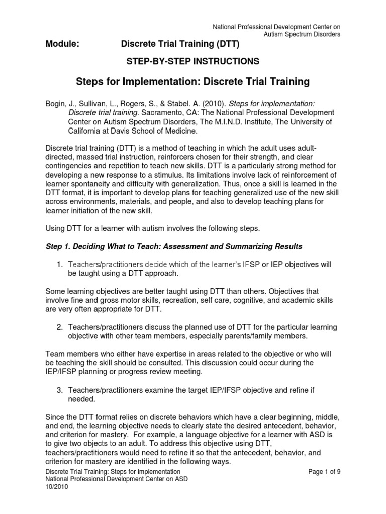 Steps for Implementation Discrete Trial Training