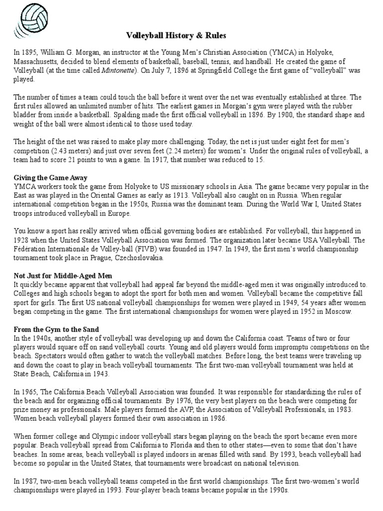 Volleyball History PDF Volleyball Ball Games