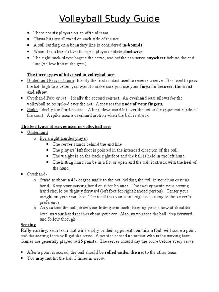 Volleyball Study Guide PDF Volleyball Sports