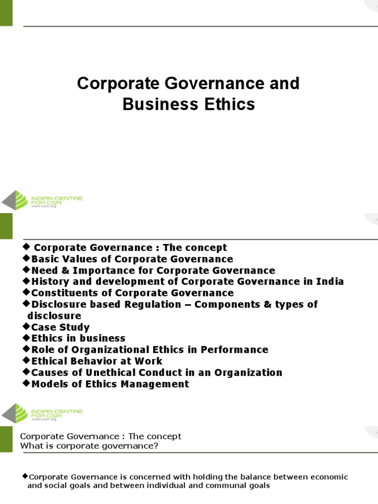 Corporate Governance and Business Ethics Guide | PDF | Corporate ...