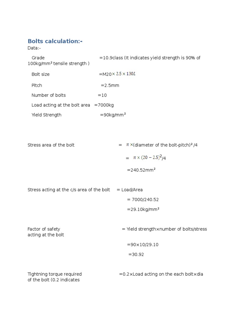 Bolt Load Calculation and Torque Analysis | PDF | Teaching Methods ...