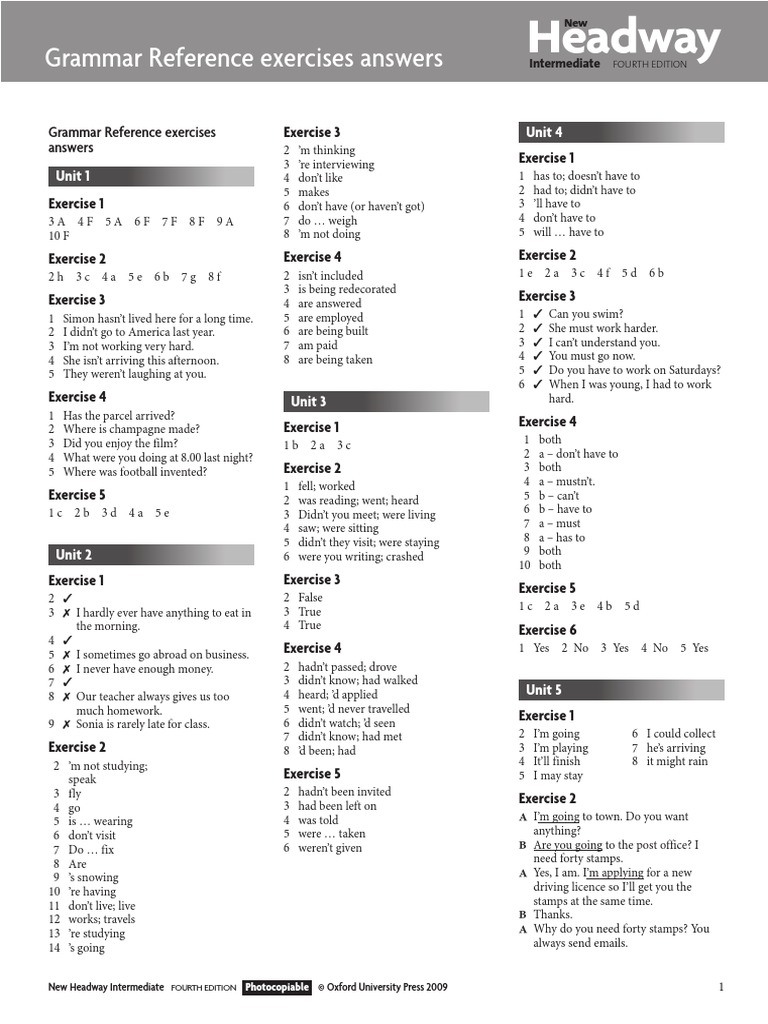 New Headway 4th Grammar Reference With Exercises And Answers