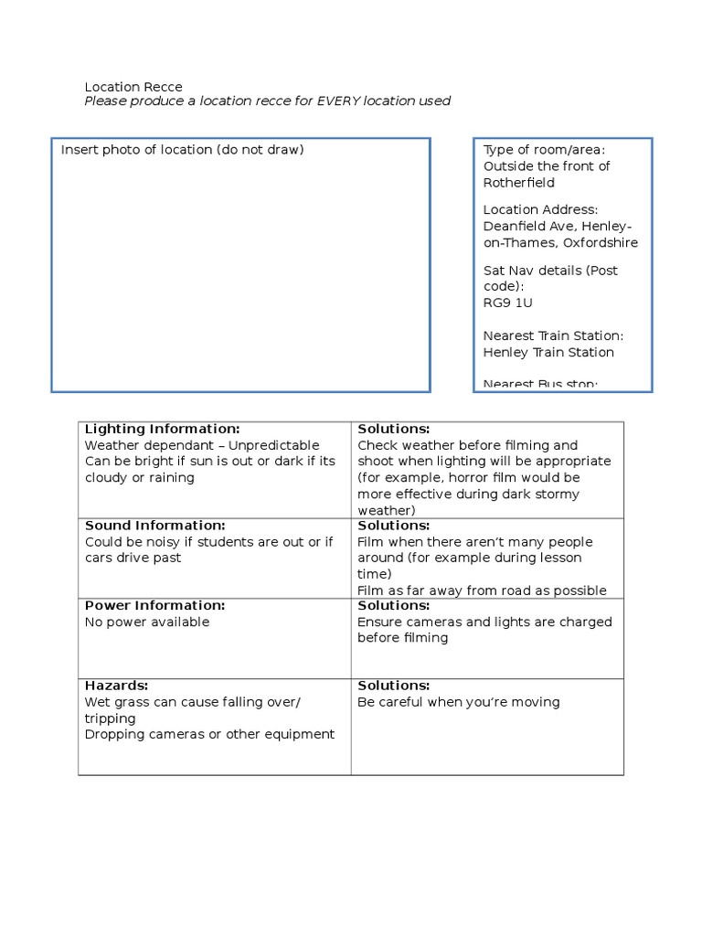 Location Recce Guidelines for Filming | PDF