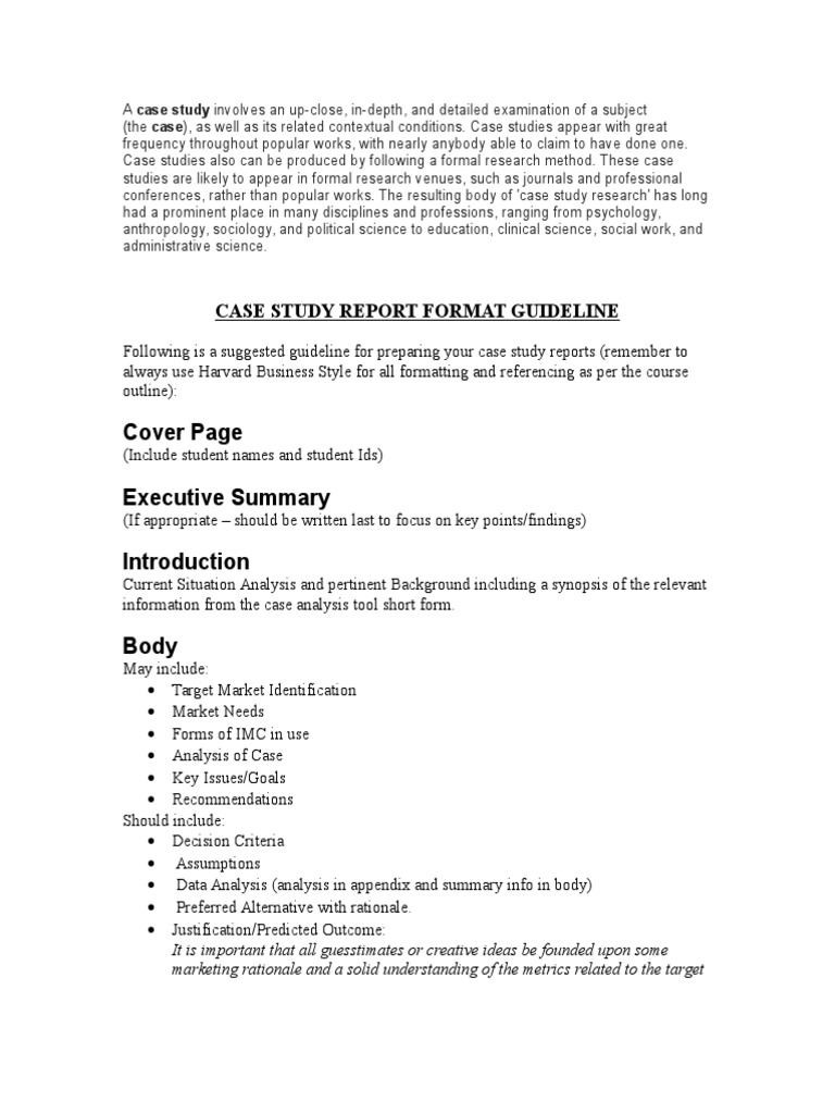 Case Study Report Format Guideline PDF Case Study Citation
